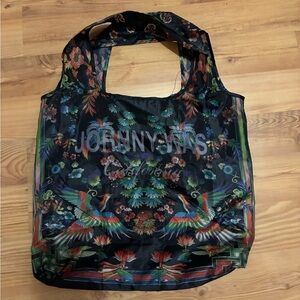 Johnny Was Black Floral & Multicolor Bird Foldable Tote